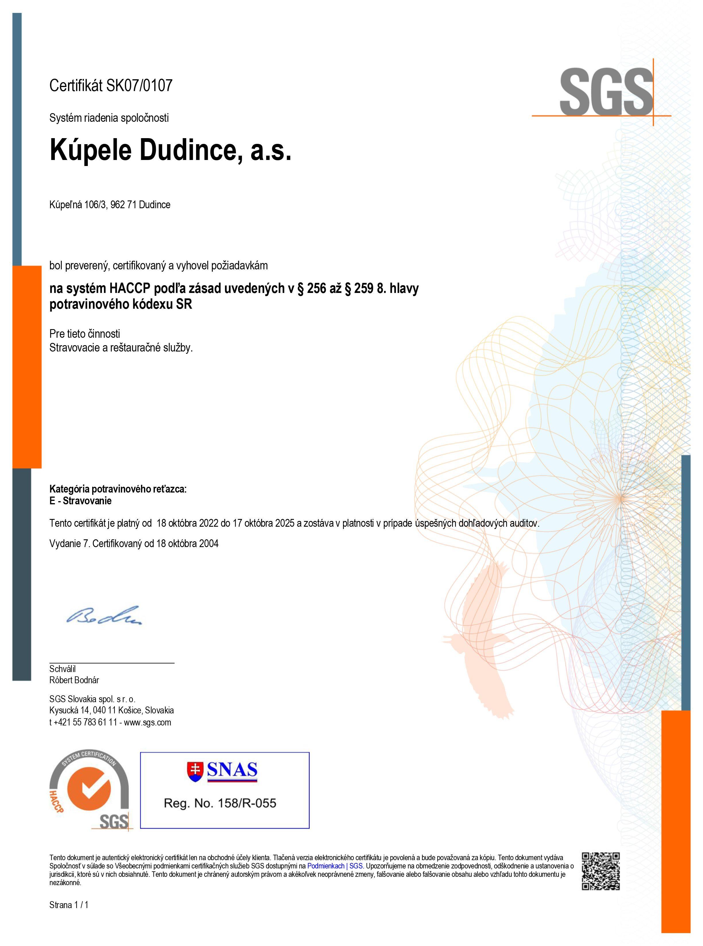 certifikát HACCP